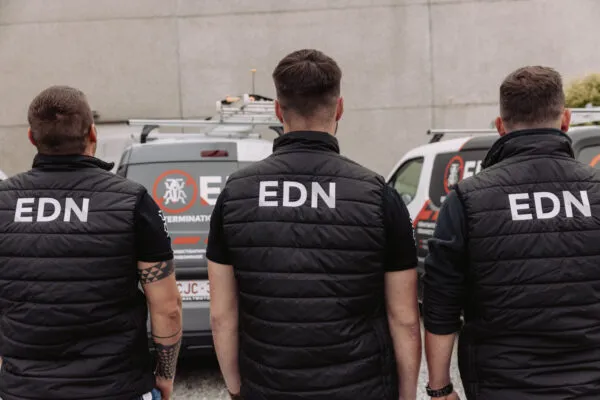 L'équipe EDN devant les camionnettes d'intervention