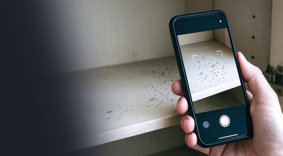 Traces de nuisibles photographiées au téléphone pour identification